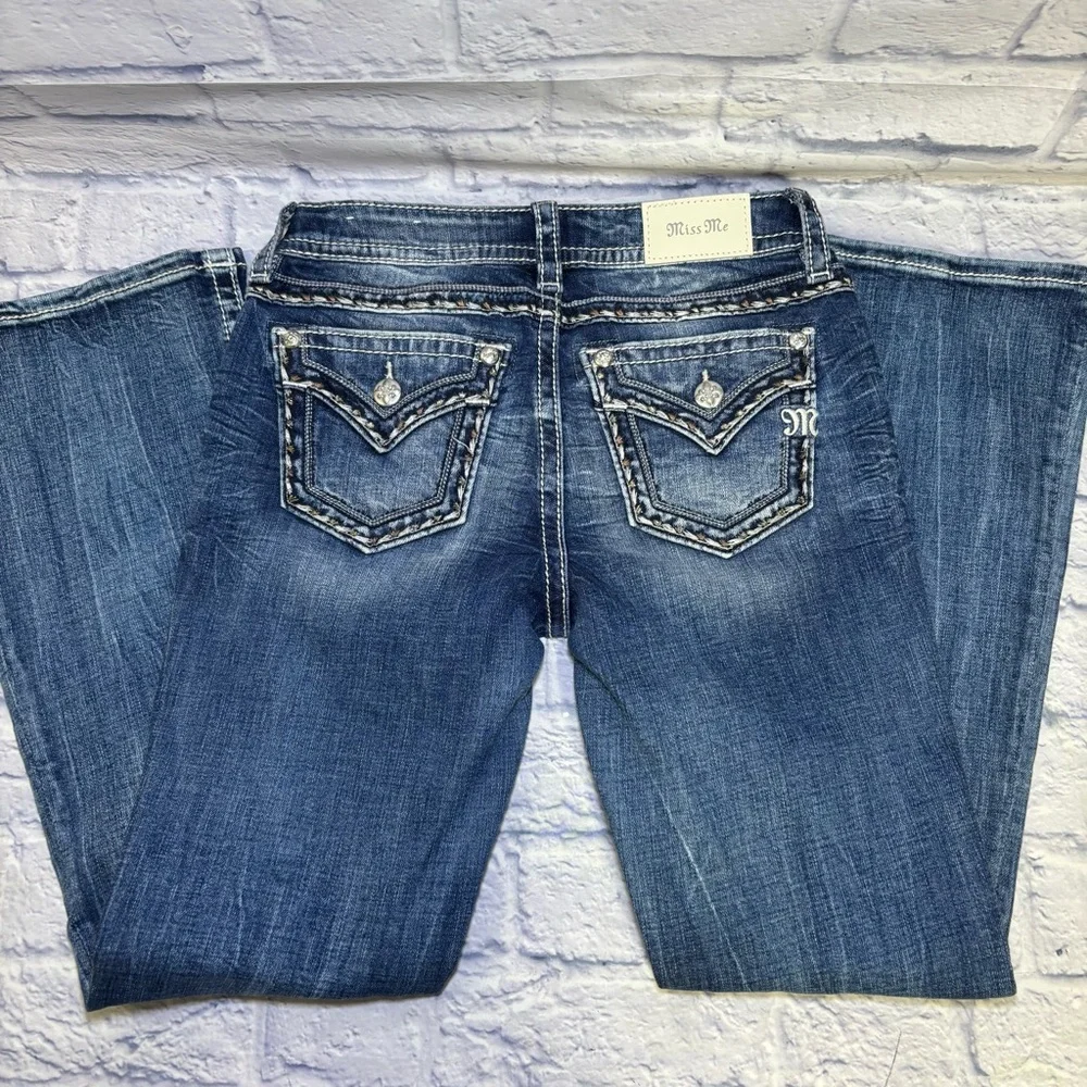 Miss Me Los Angeles Curvy Boot Cut Embellished  Beaded Jeans Bling Size 27x29.5